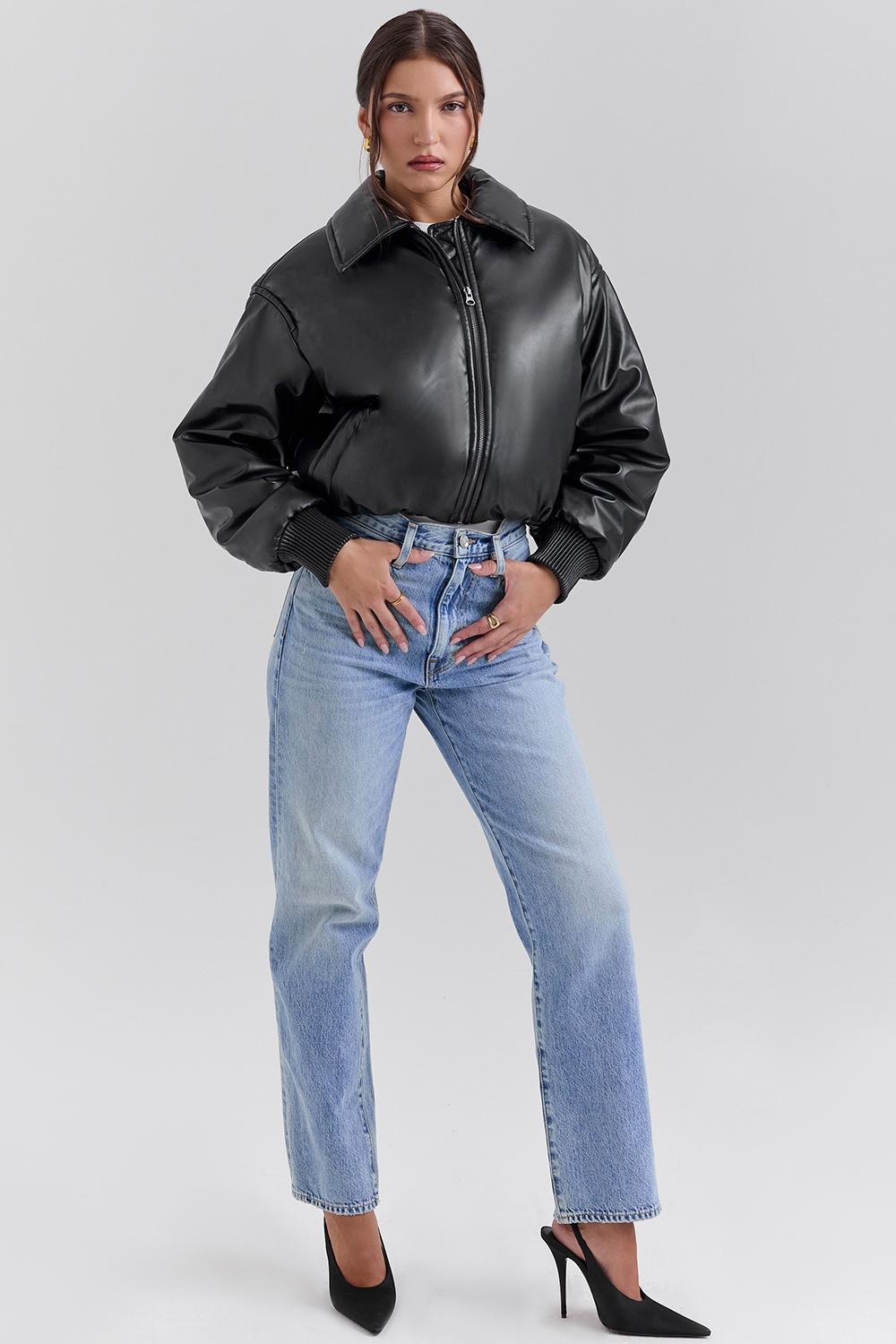 Sante  Black Vegan Leather Bomber Jacket — image 3