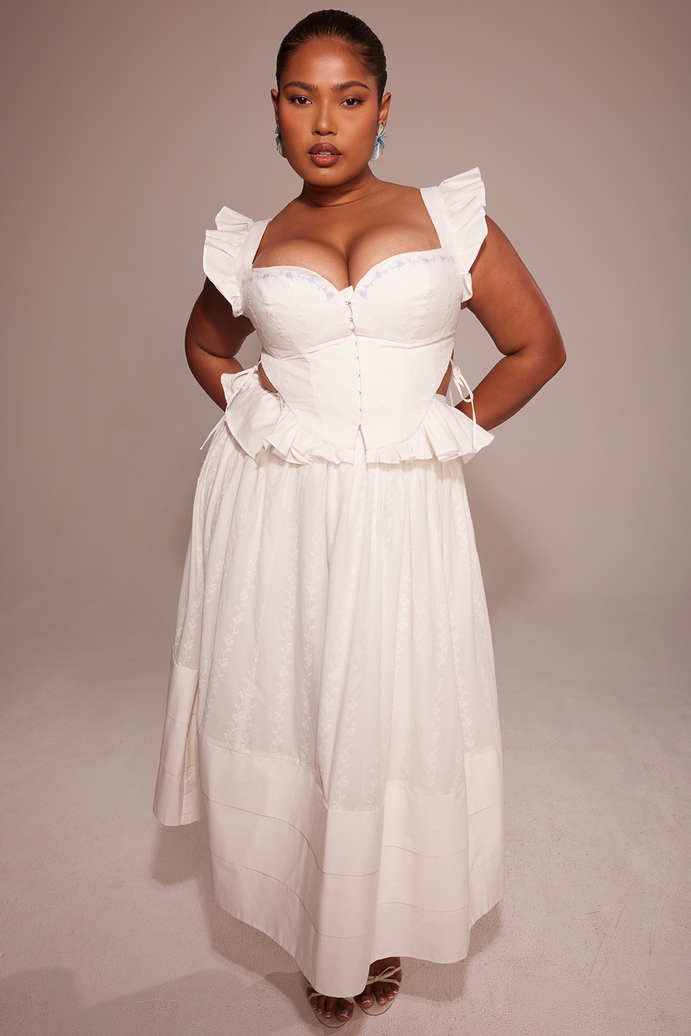 Augustine  White Embroidered Cotton Midi Skirt — image 9