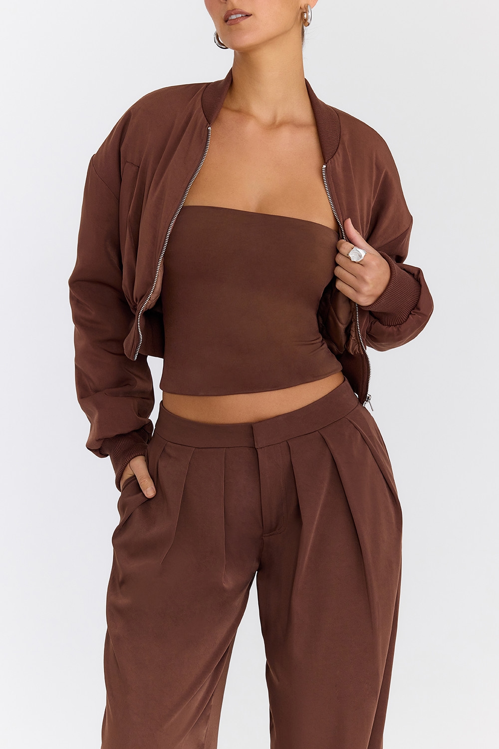 Mistress Rocks Cocoa Cropped Bomber Jacket - SALE — image 3