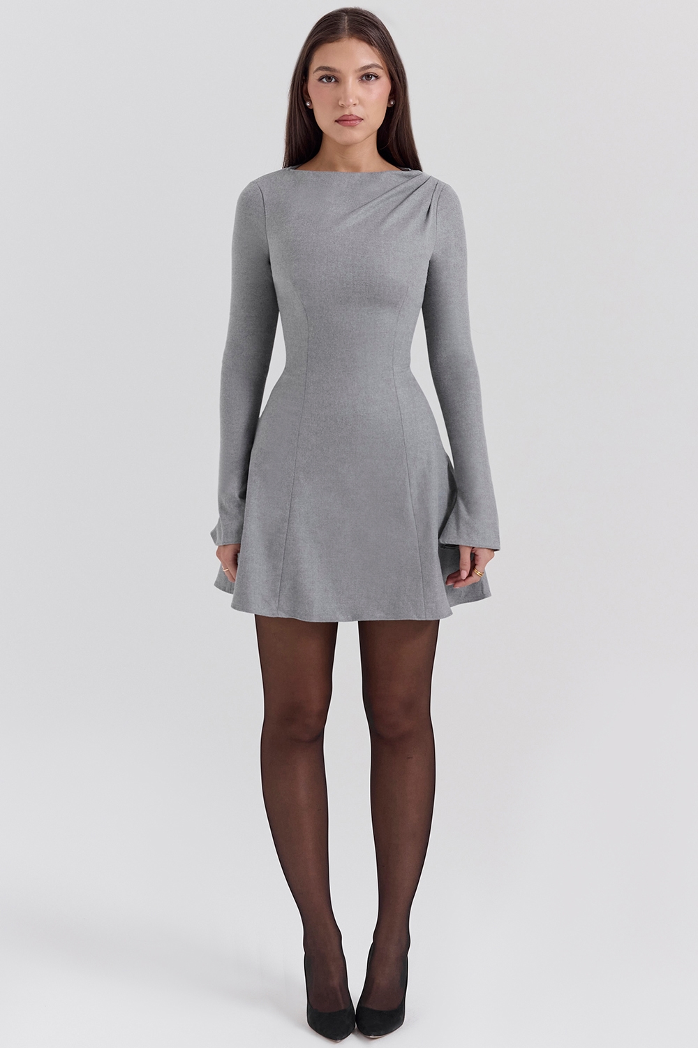 Angelique  Grey A-Line Long Sleeve Mini  Dress — image 3