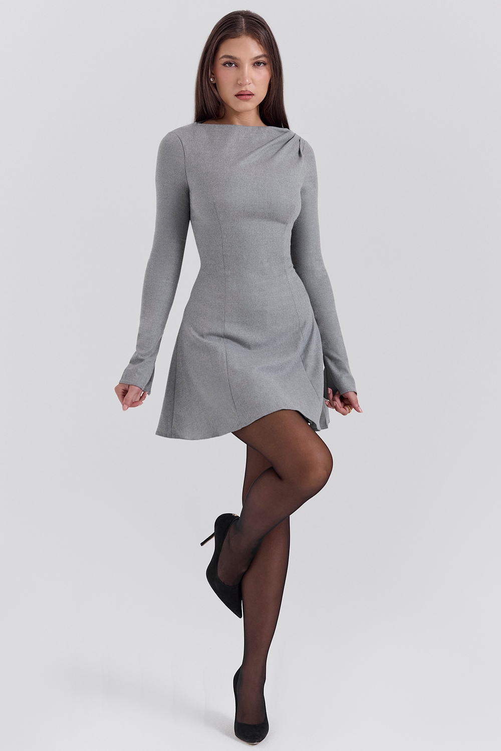 Angelique  Grey A-Line Long Sleeve Mini  Dress — image 5