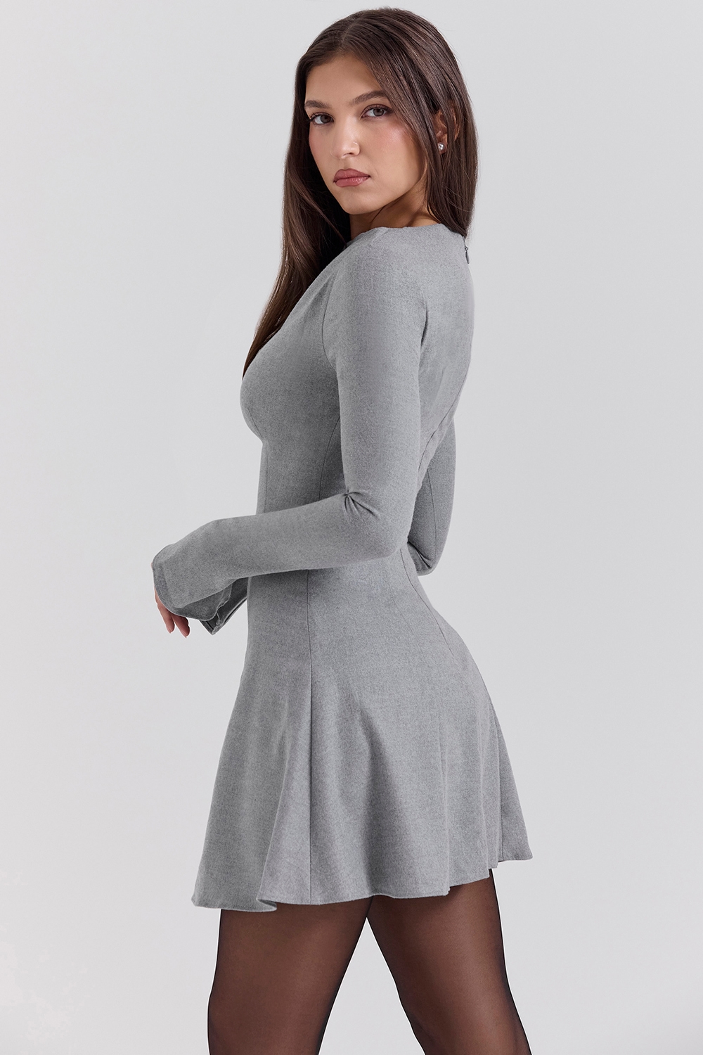 Angelique  Grey A-Line Long Sleeve Mini  Dress — image 7
