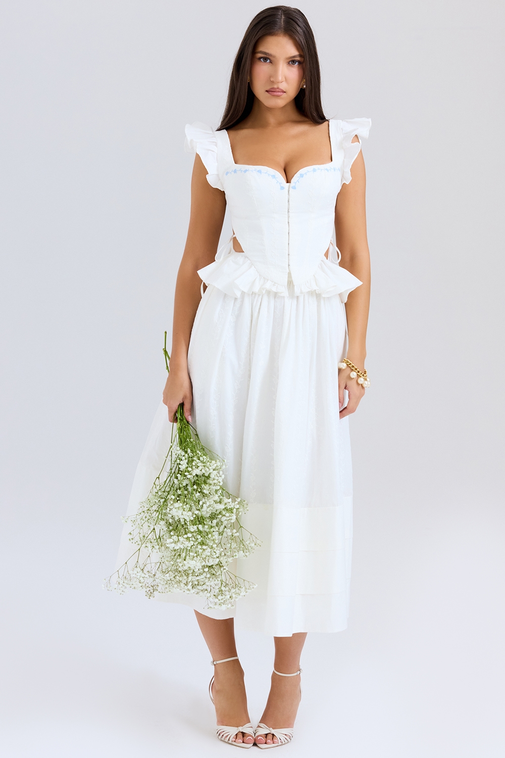 Lilibet  White Embroidered Cotton Peplum Corset Top — image 3