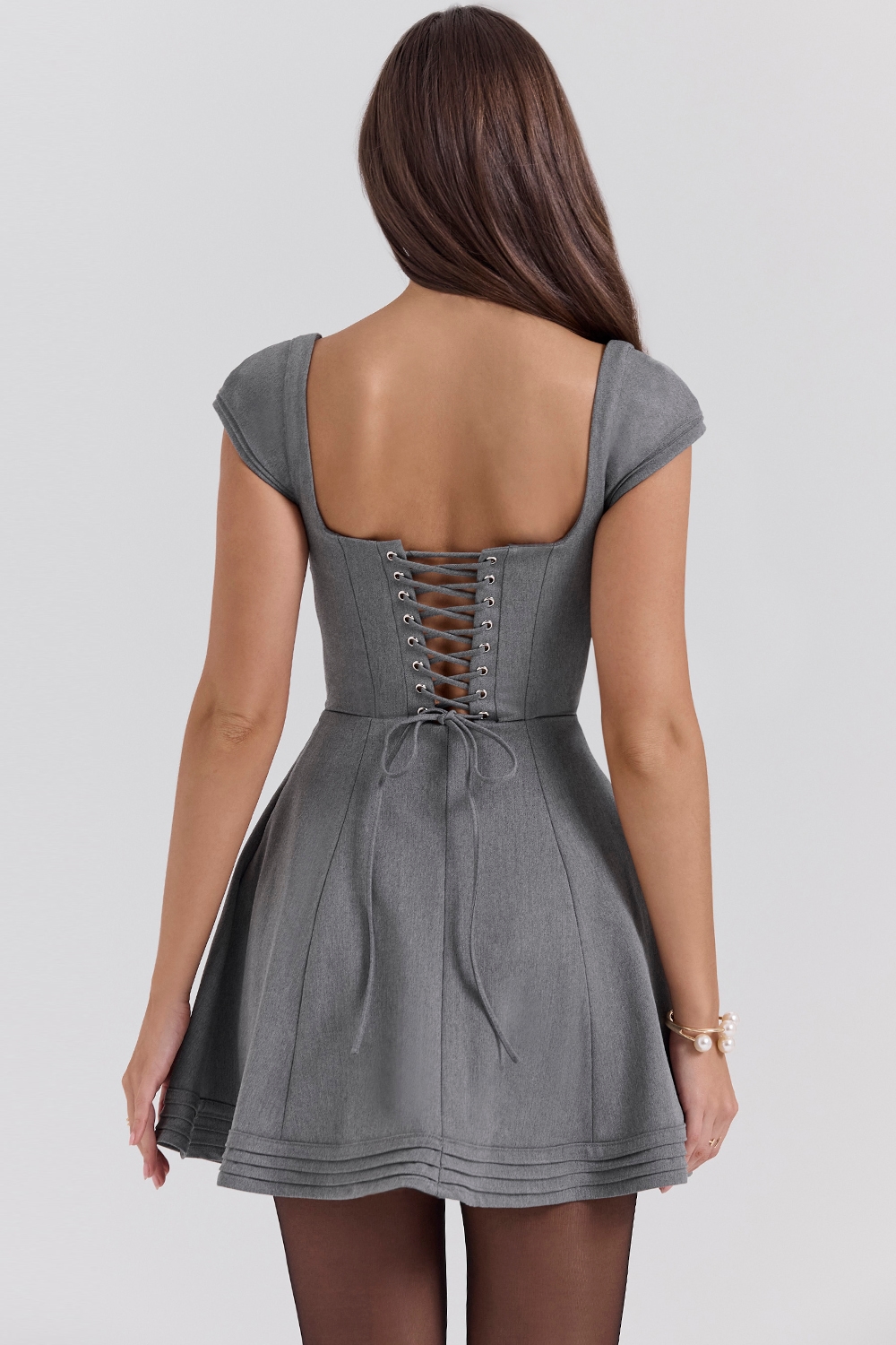 Cheri  French Grey Fitted Mini Dress with Voluminous Skirt — image 7