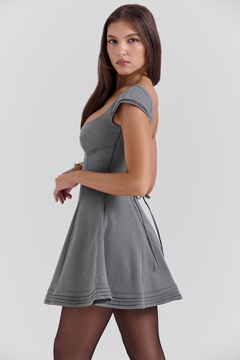 Cheri  French Grey Fitted Mini Dress with Voluminous Skirt — image 6