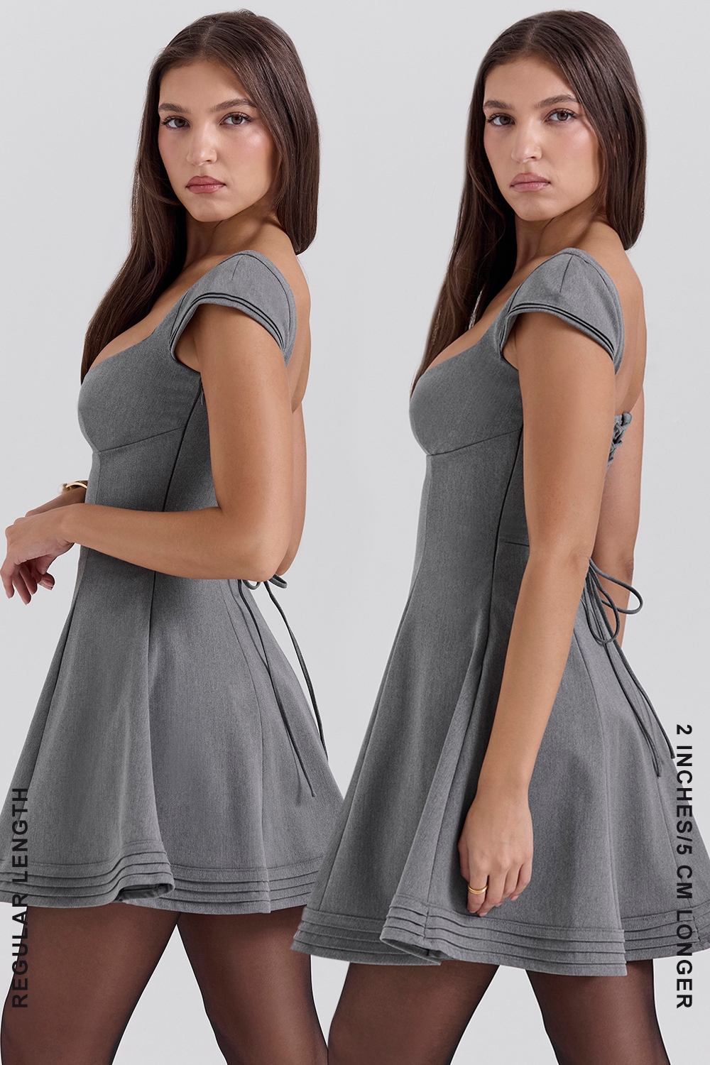 Cheri  French Grey Fitted Mini Dress with Voluminous Skirt — image 9