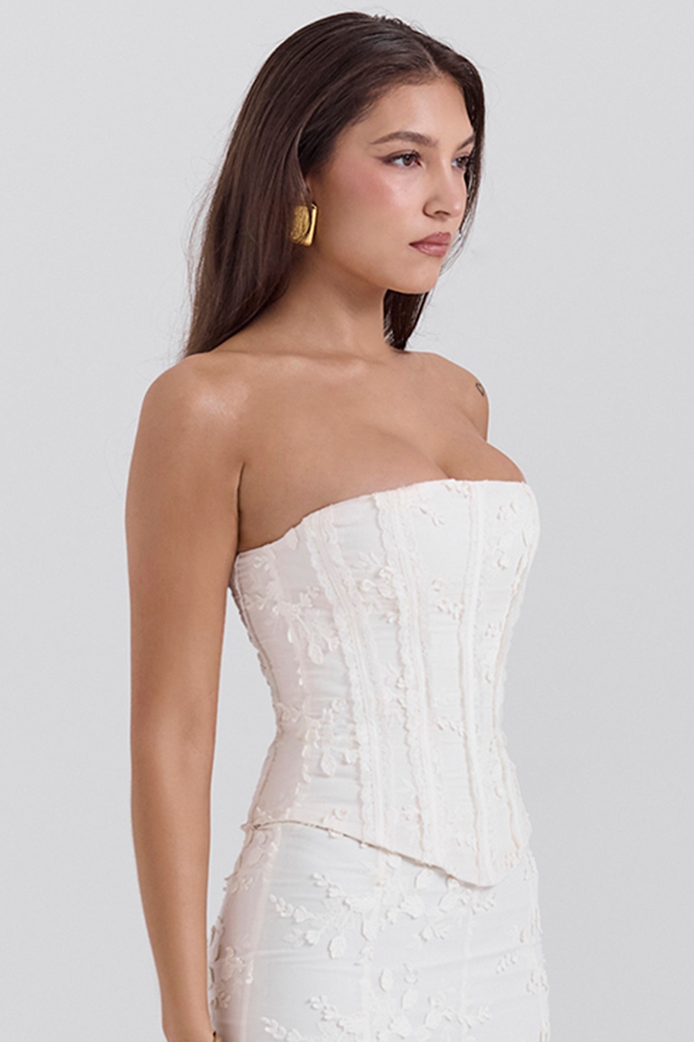Dakota  Vintage Ivory Embroidered Strapless Corset — image 4