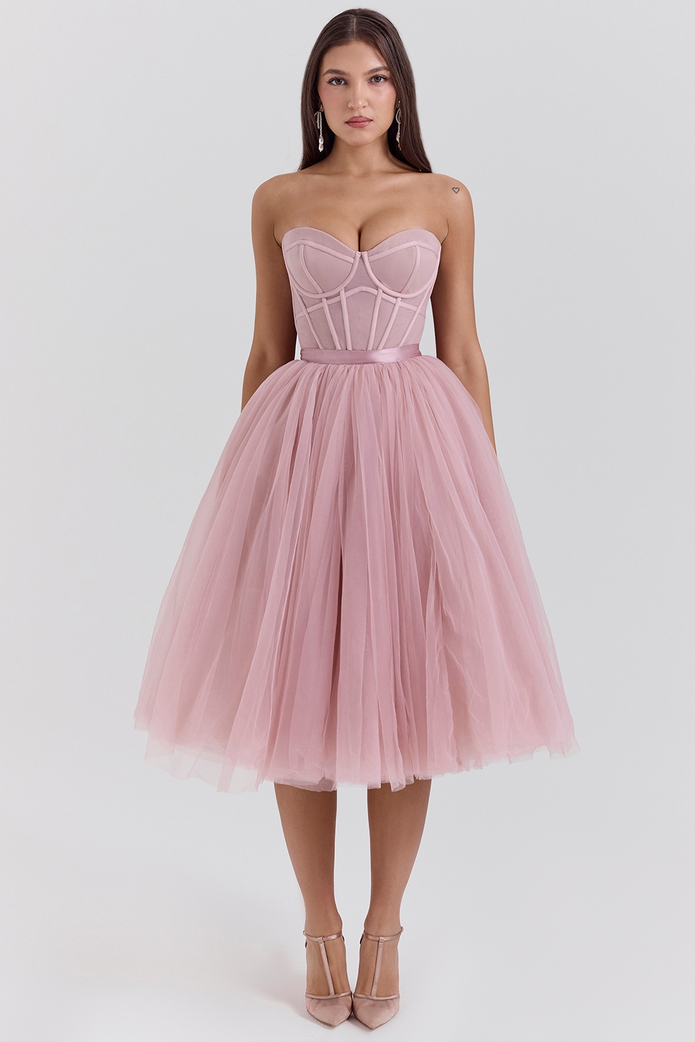 Darling French Rose Tulle Midi Dress