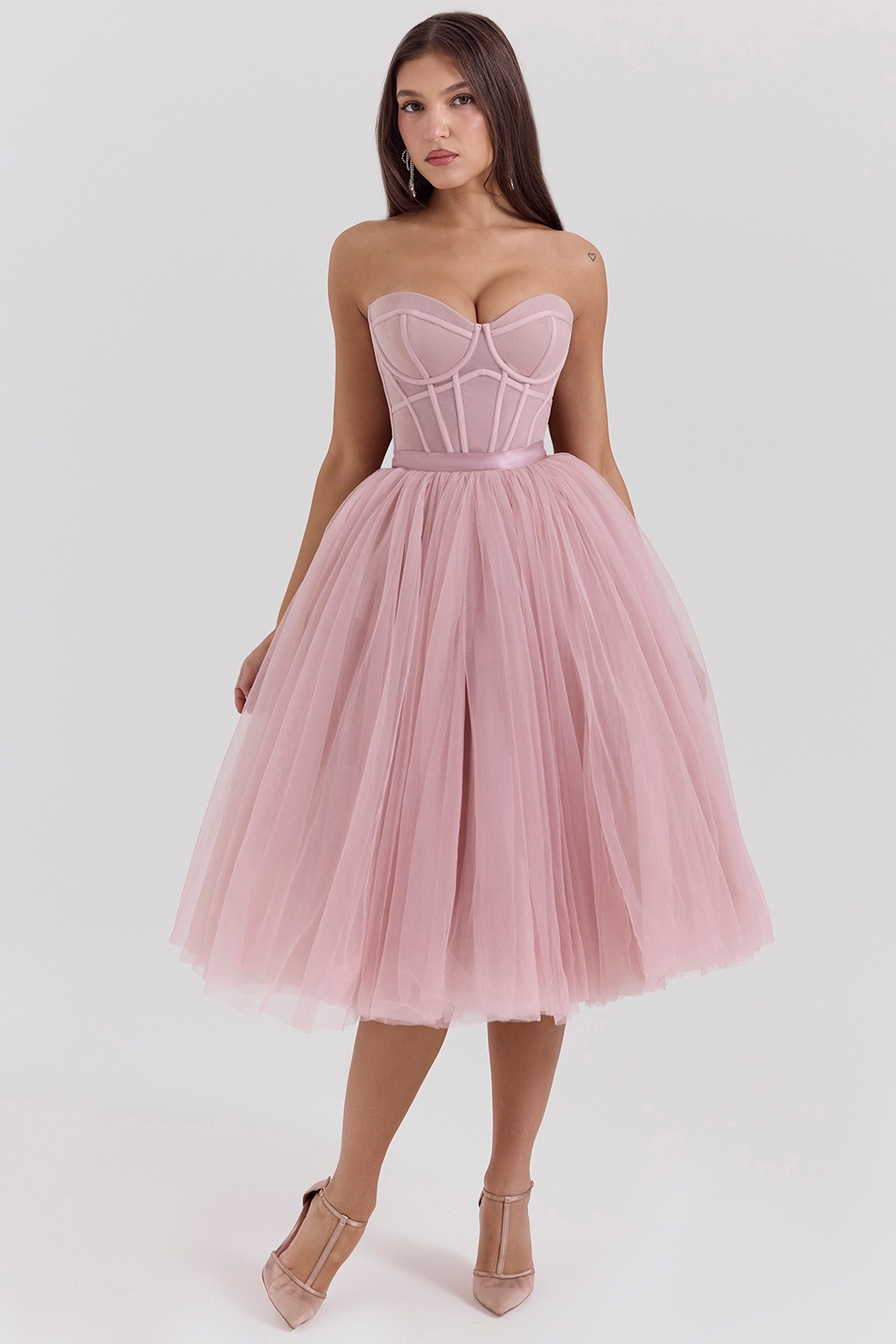 Darling  French Rose Tulle Midi Dress — image 3