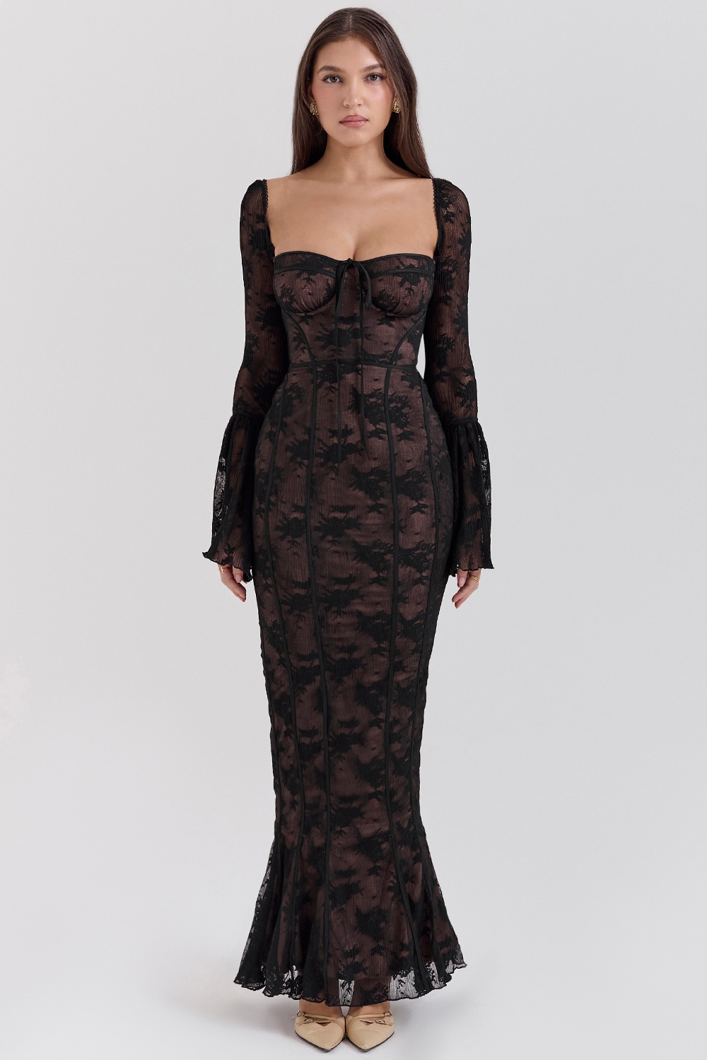 Delilah  Black Long Sleeve Lace Maxi Dress — image 2