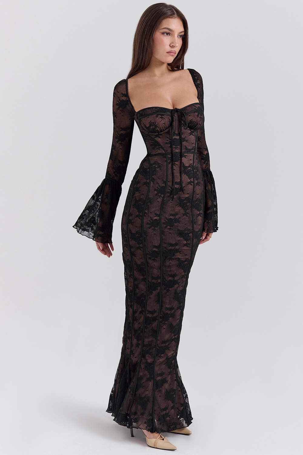Delilah  Black Long Sleeve Lace Maxi Dress — image 3