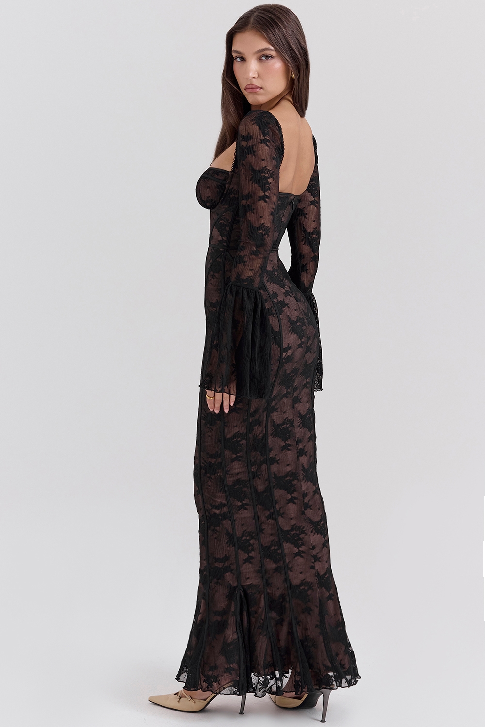 Delilah  Black Long Sleeve Lace Maxi Dress — image 5