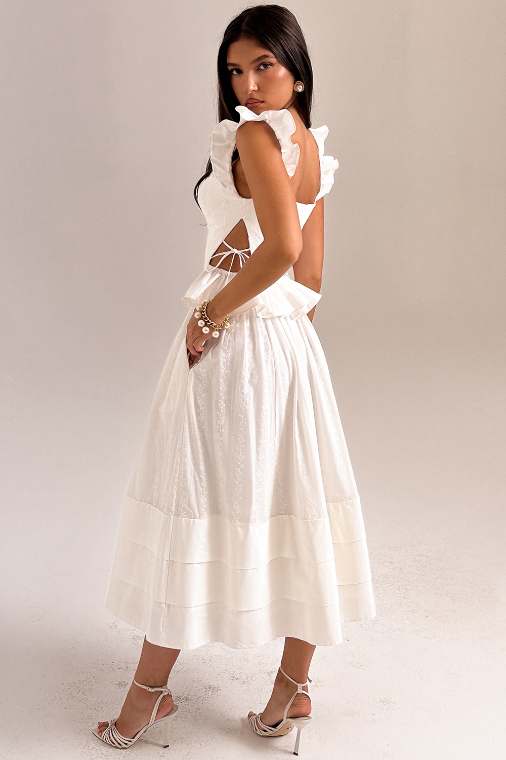 Augustine  White Embroidered Cotton Midi Skirt — image 11