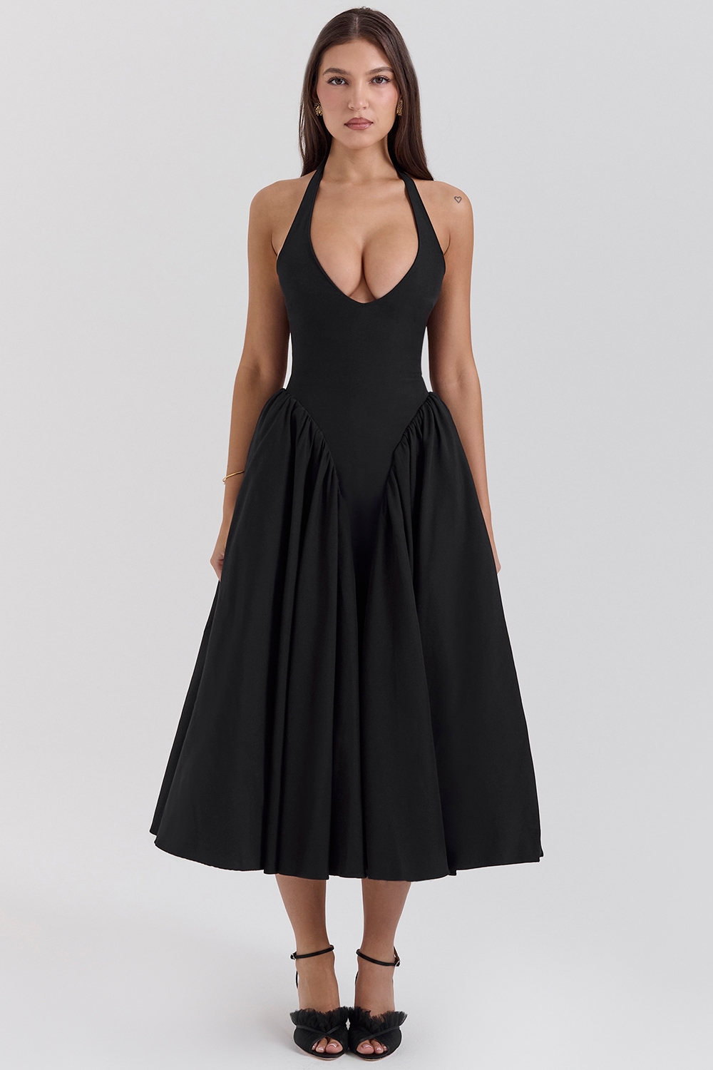 Marilyn  Black Twill Halter Midi Dress — image 3