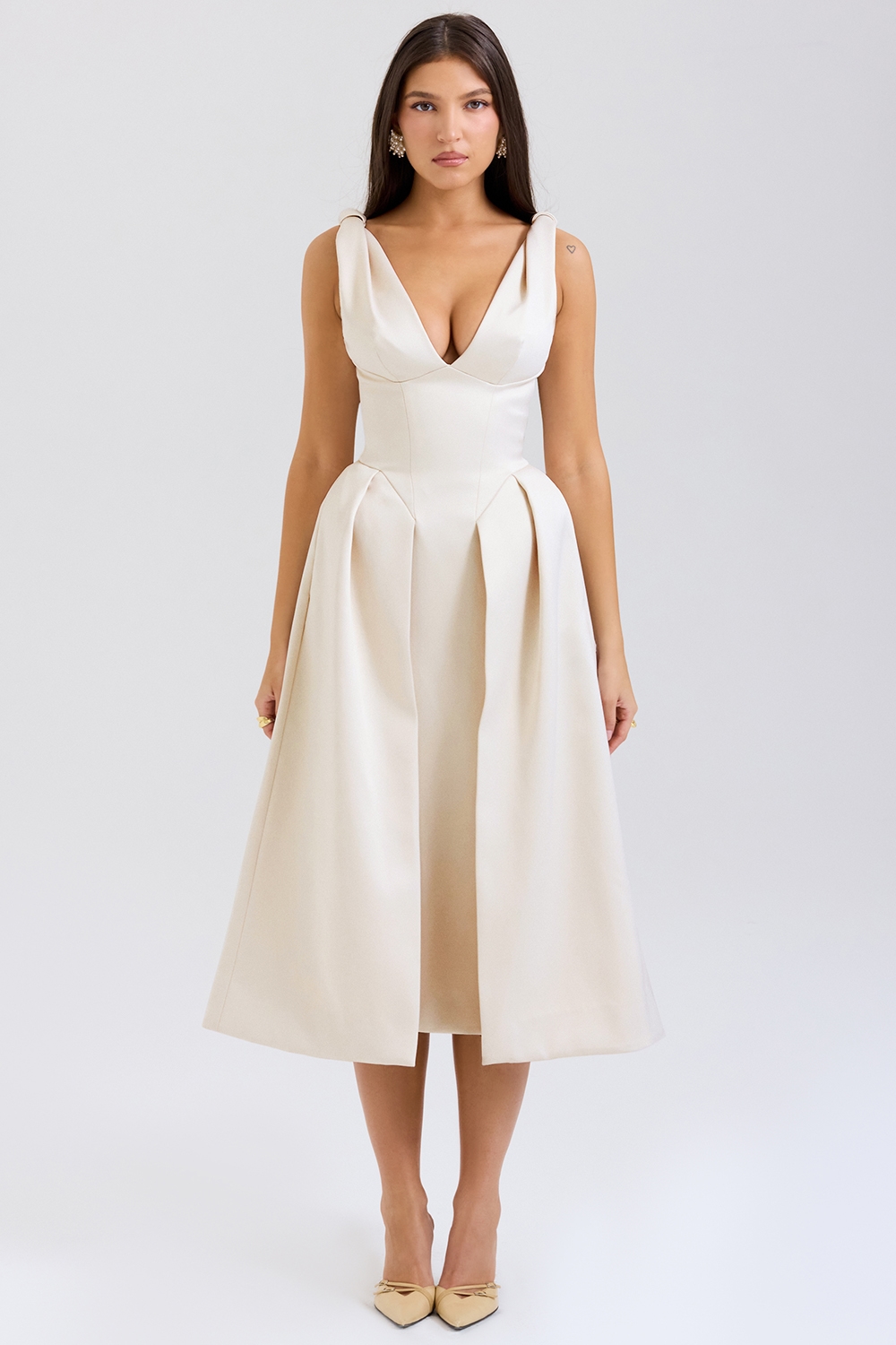 Paloma  Vintage Cream Satin Pleated Midi Dress — image 1