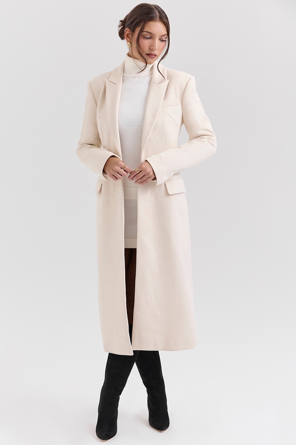 Remi  Ivory Single Breasted Long Coat — image 5