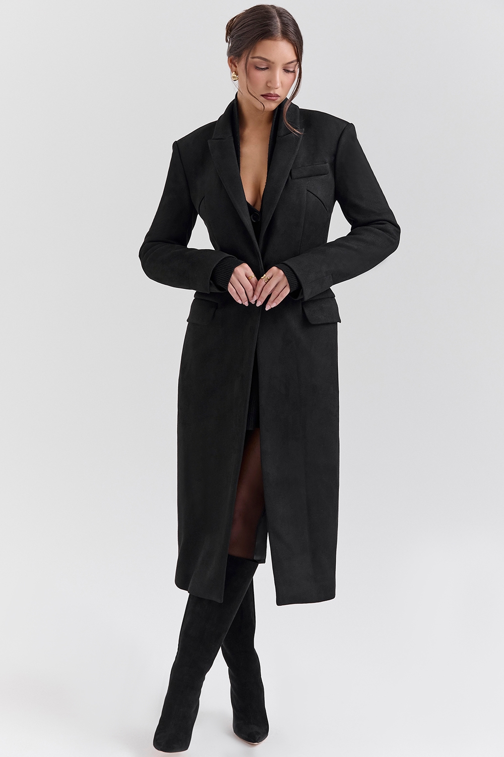 Remi  Black Single Breasted Long Coat — image 3