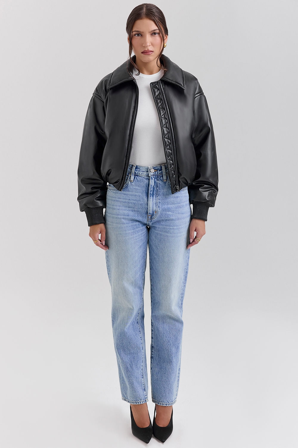 Sante  Black Vegan Leather Bomber Jacket — image 5