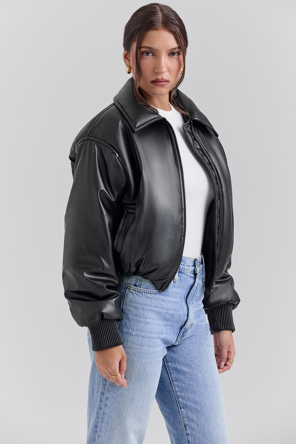 Sante  Black Vegan Leather Bomber Jacket — image 6