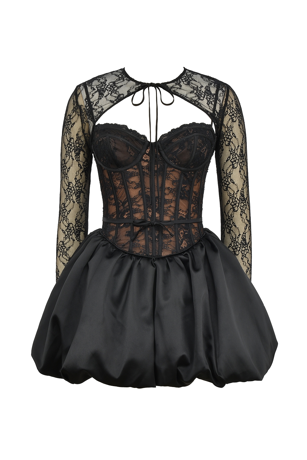 Beauty  Black Lace Puffball Mini Dress — image 9
