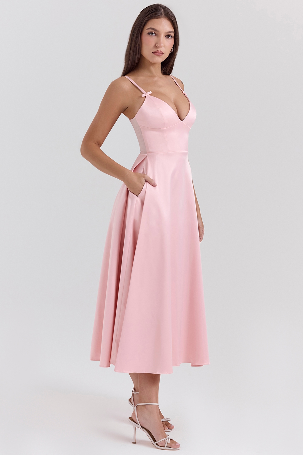 Tiffany  Parisian Pink Satin A-Line Midi Dress — image 6
