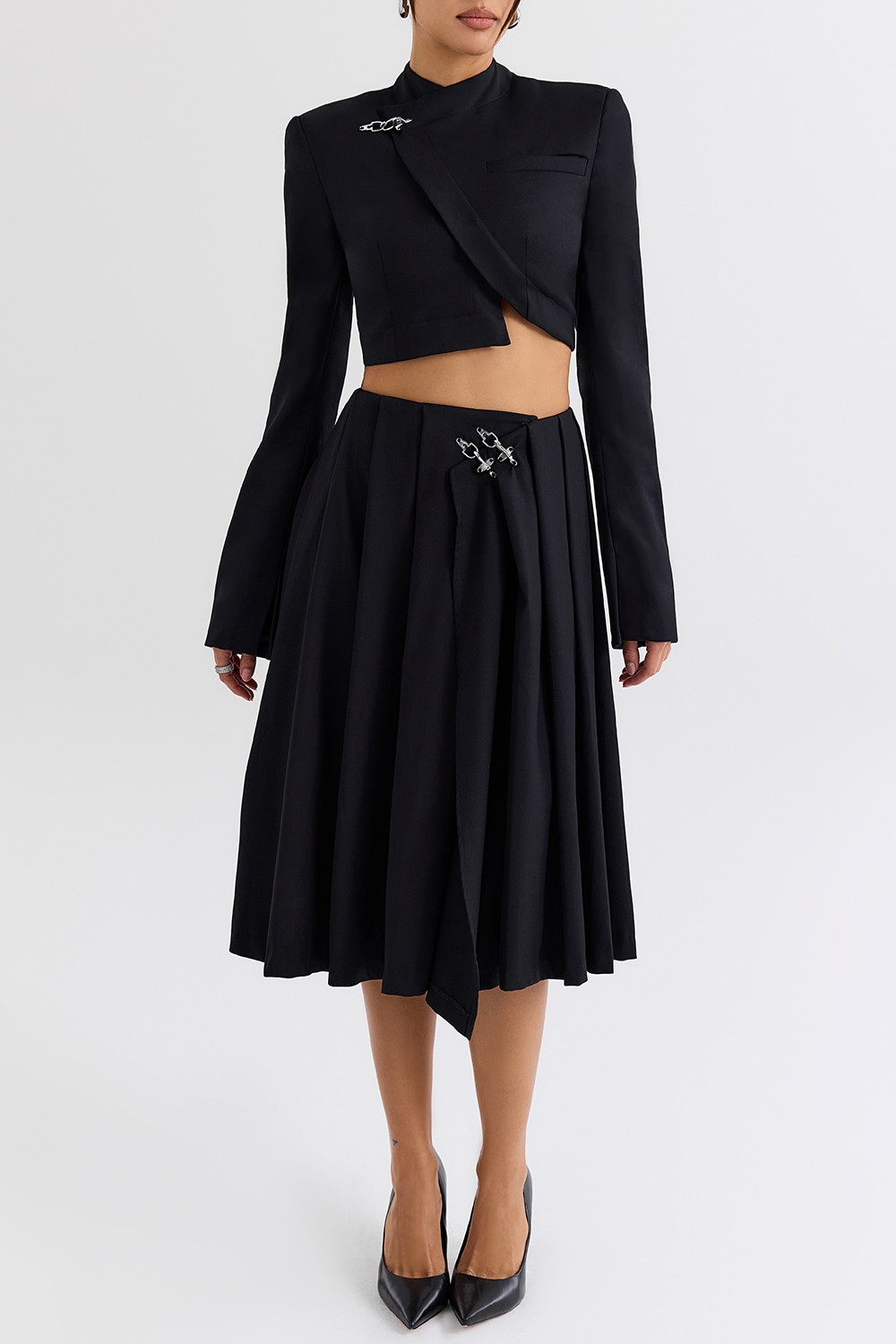 Mistress Rocks Black Pleated Wrap Front Midi Skirt - SALE — image 5
