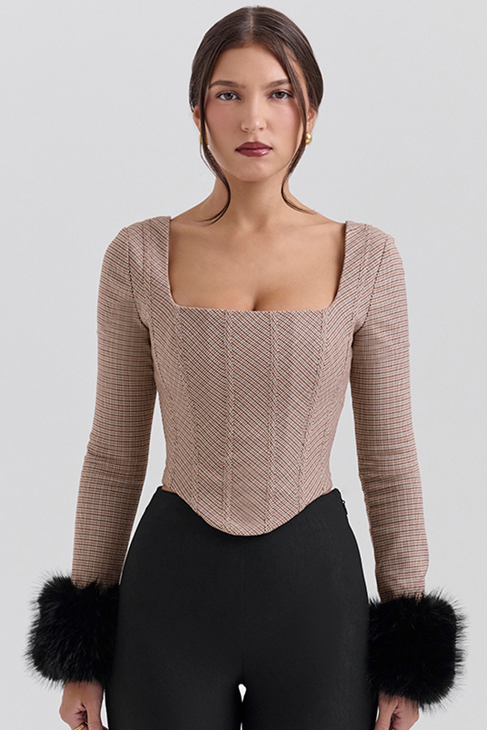 Antonia Brown Puppytooth Corset Top