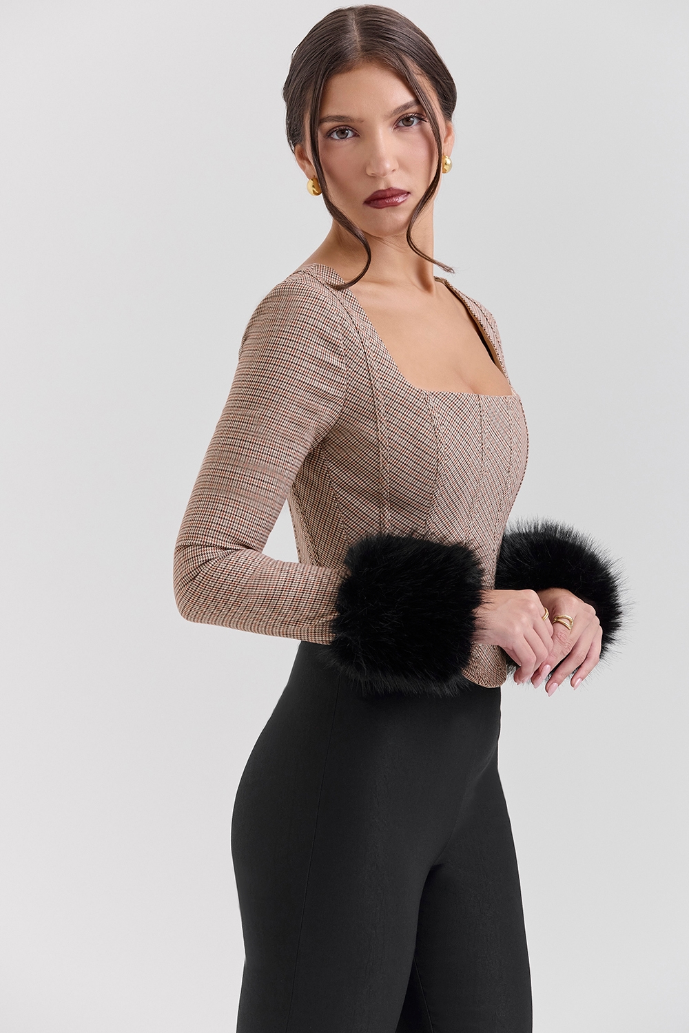 Antonia  Brown Puppytooth Corset Top — image 2