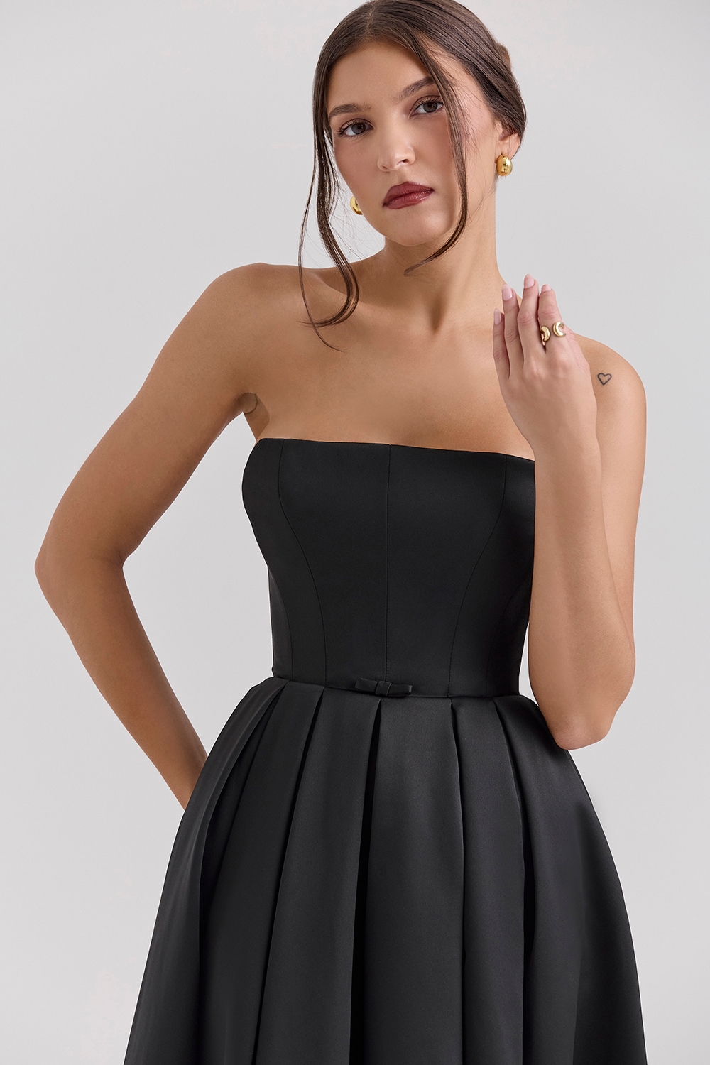Contessa  Black Strapless Satin Corset Midi Dress — image 5