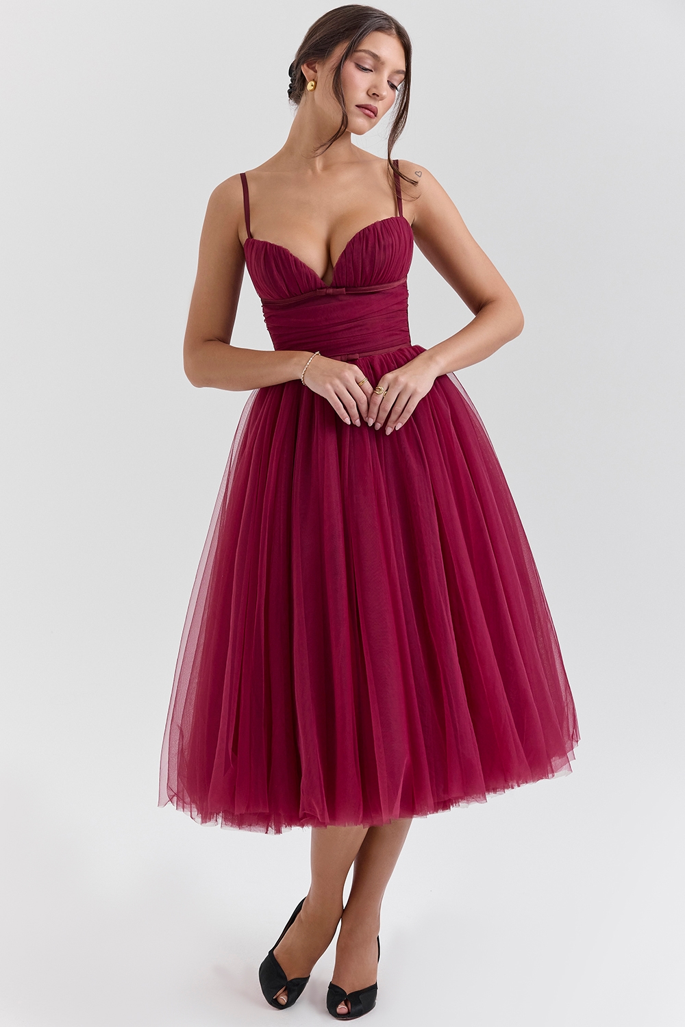 Countess  Cabernet Tulle Midi Dress — image 3