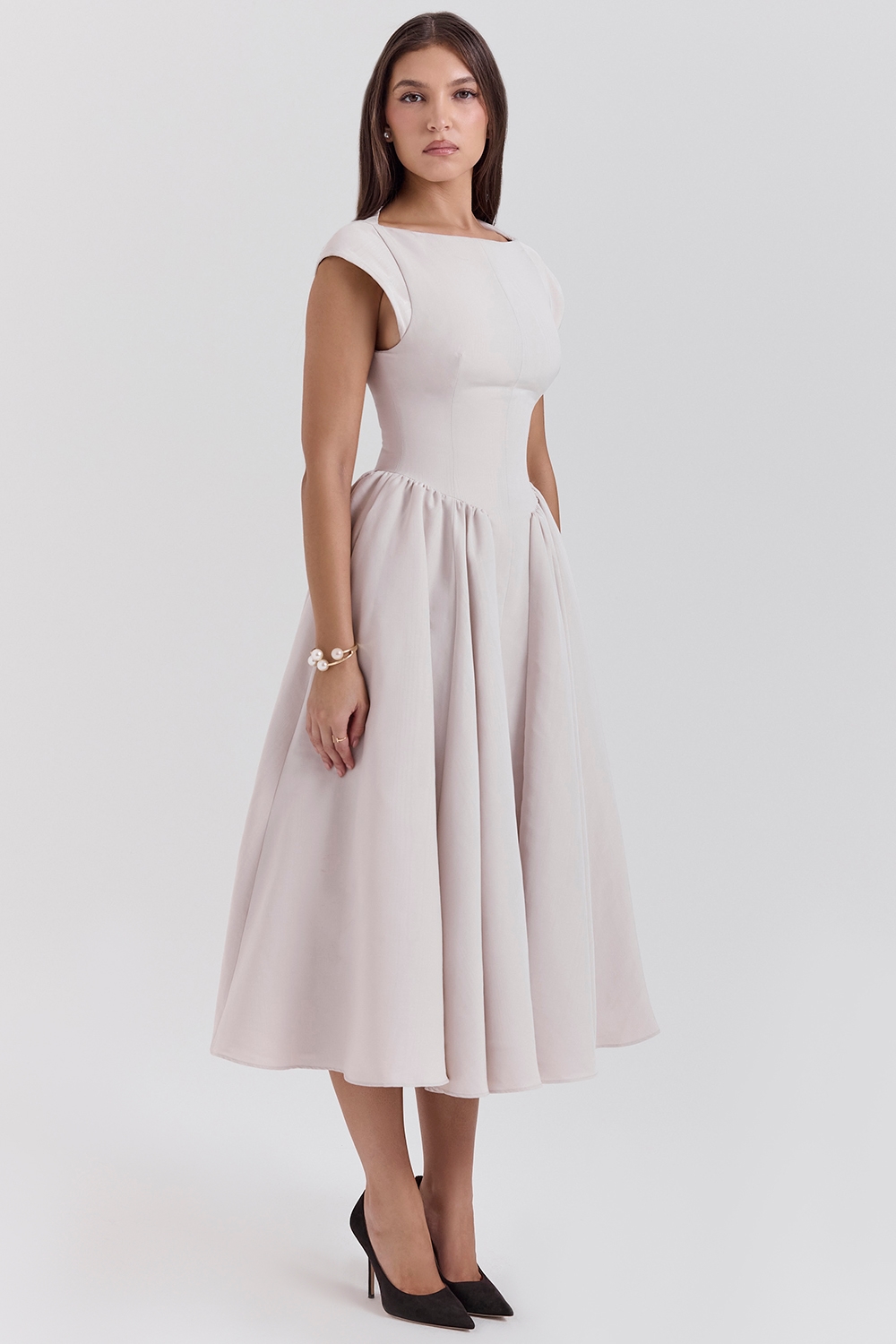 Debutante  French Dove Moire Satin Backless Midi Dress — image 7