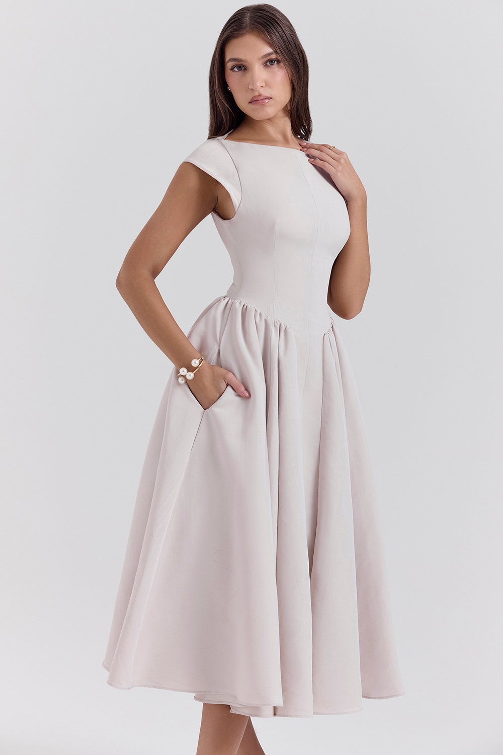 Debutante  French Dove Moire Satin Backless Midi Dress — image 5