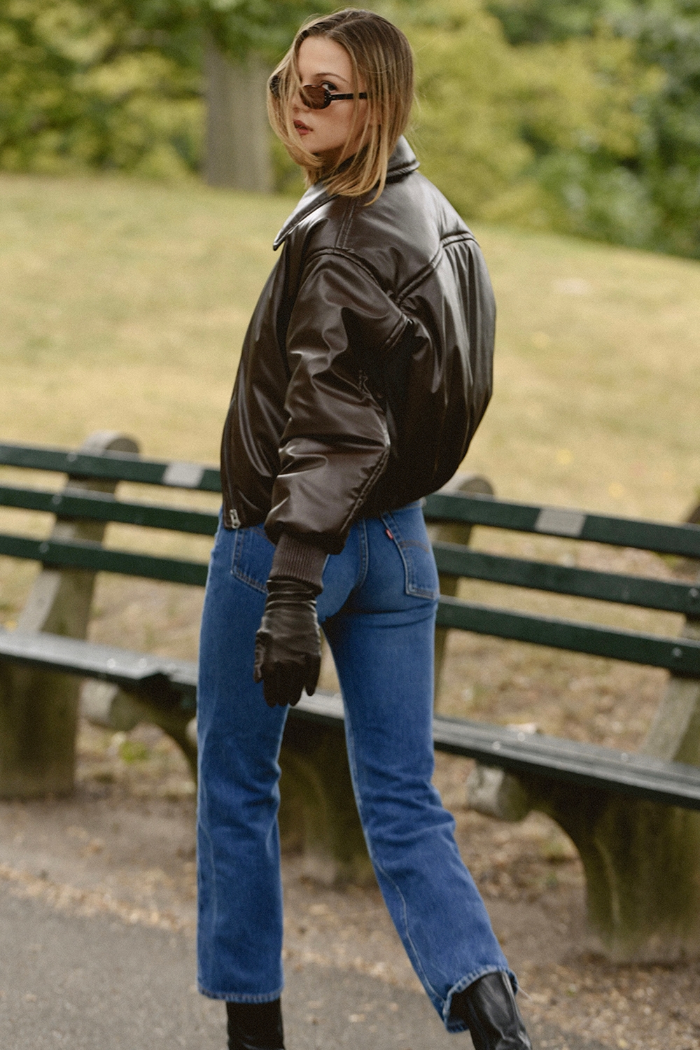 Sante  Dark Brown Vegan Leather Bomber Jacket — image 10