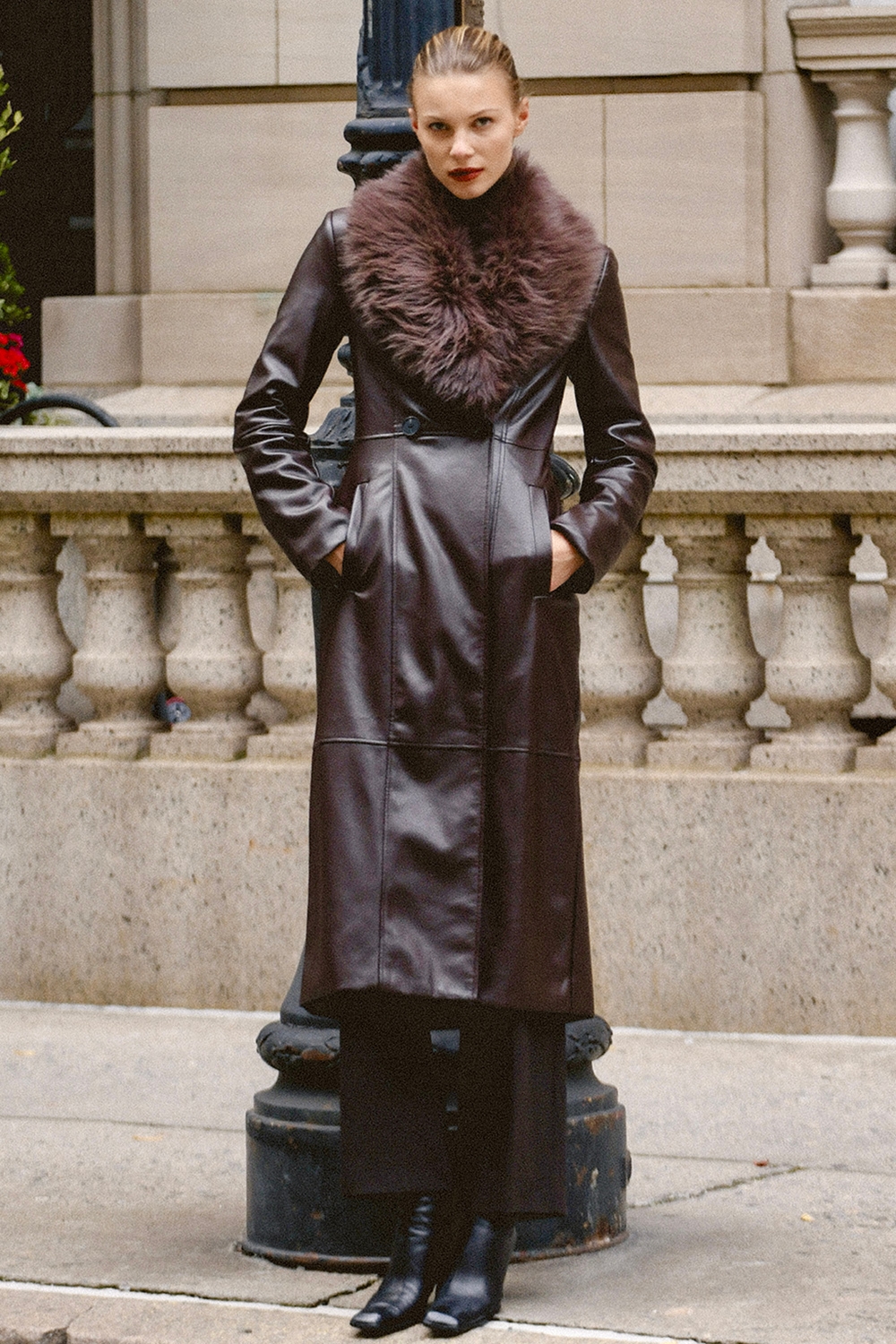 Marcel  Brown Faux Fur Trimmed Vegan Leather Coat — image 2