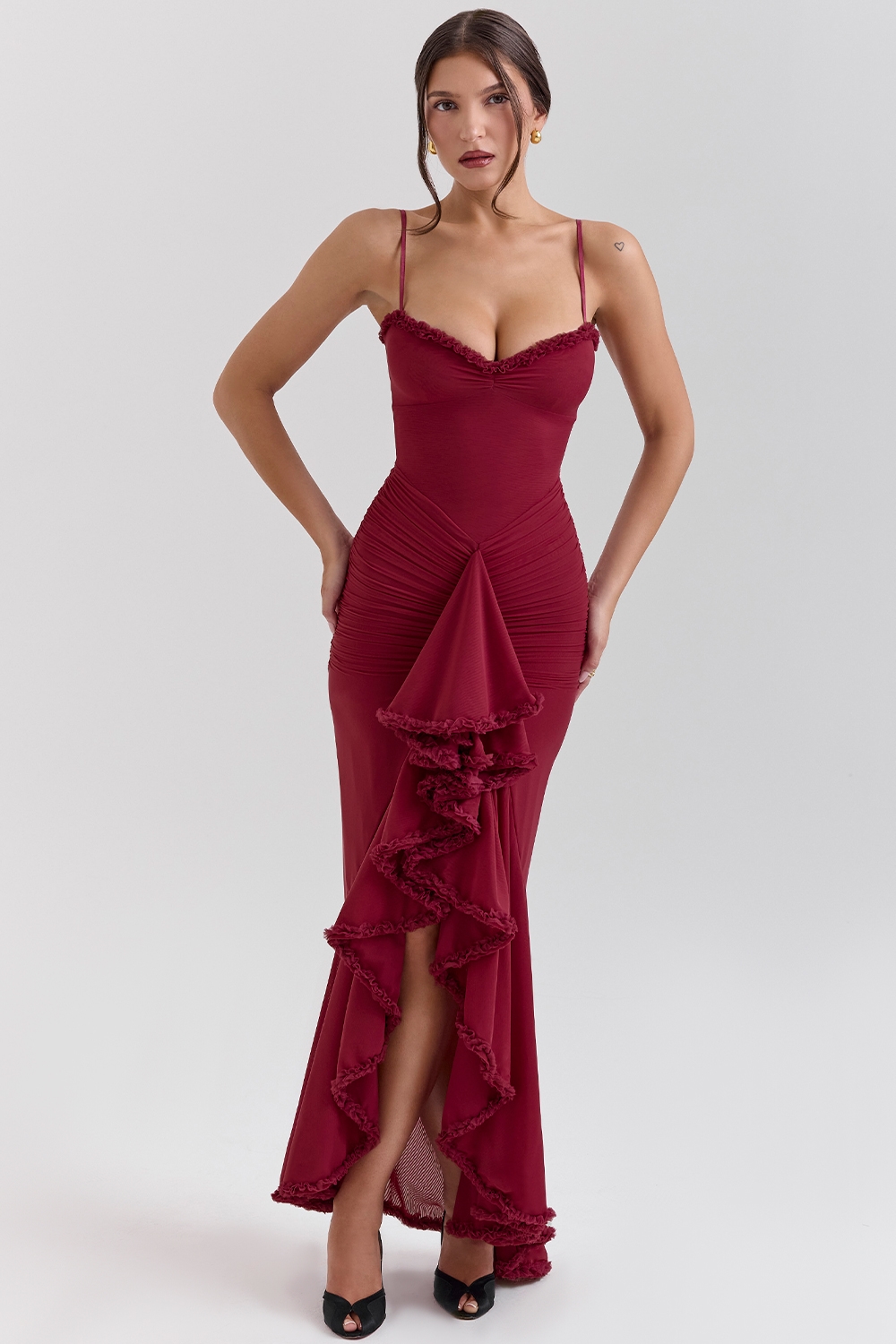Gabbi  Wine Ruffled Front Gown — image 3