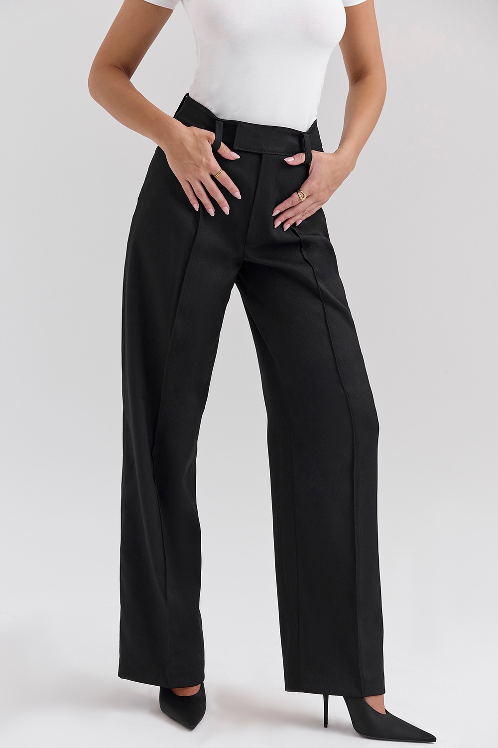 Hayden  Black Wide Leg High Waist Tailored Trousers — image 8