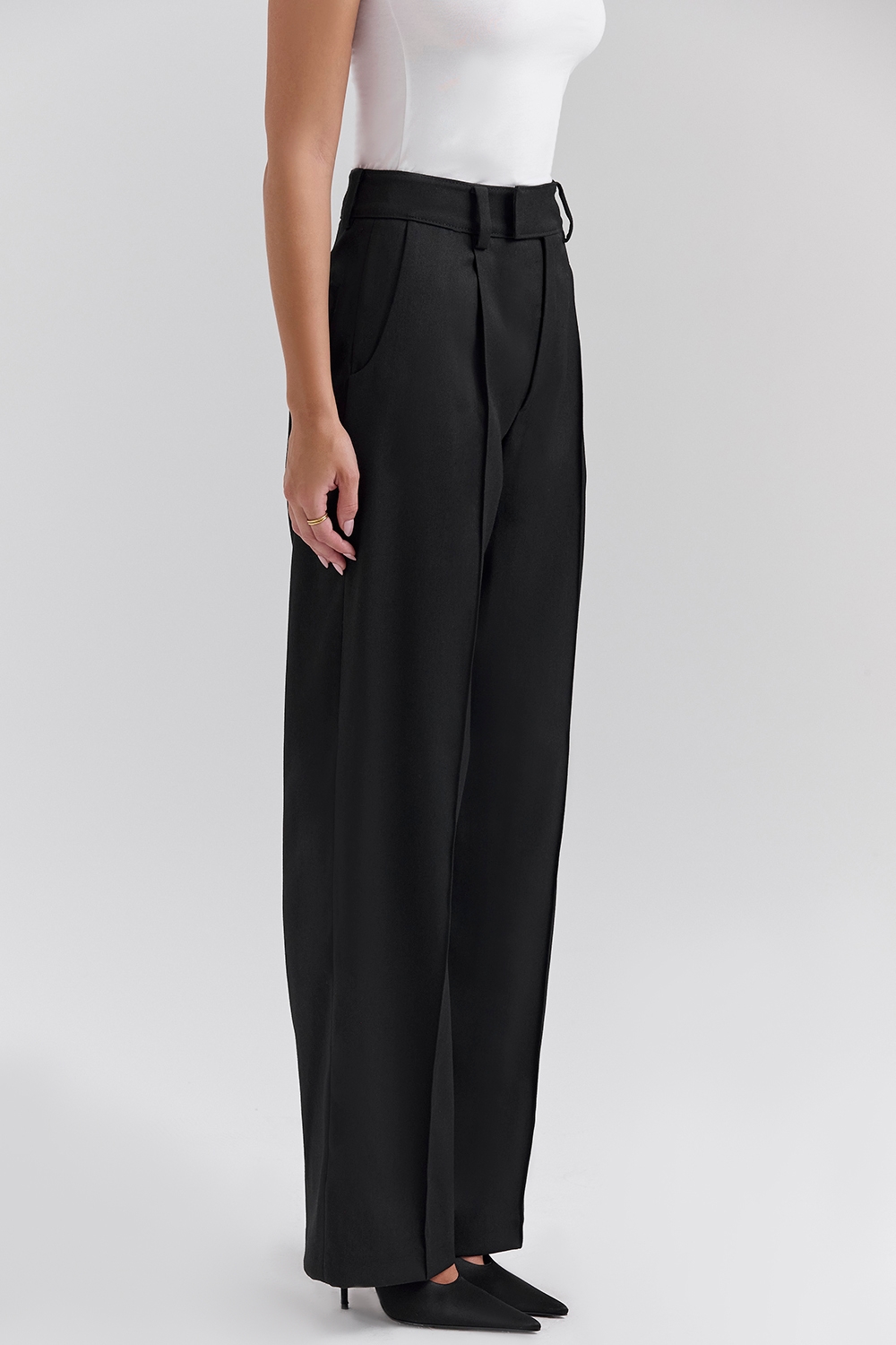 Hayden  Black Wide Leg High Waist Tailored Trousers — image 9