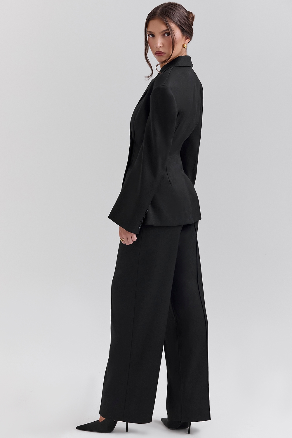 Hayden  Black Wide Leg High Waist Tailored Trousers — image 6