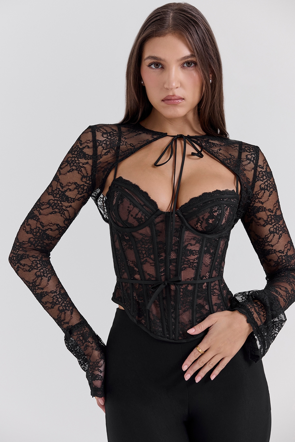 Lisette  Black Lace Corset Top with Bolero — image 3