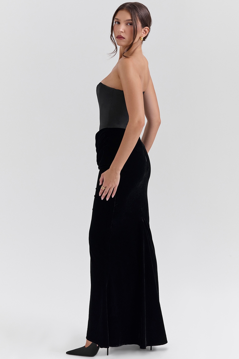 Persephone  Black Velvet Strapless Corset Maxi Dress — image 7