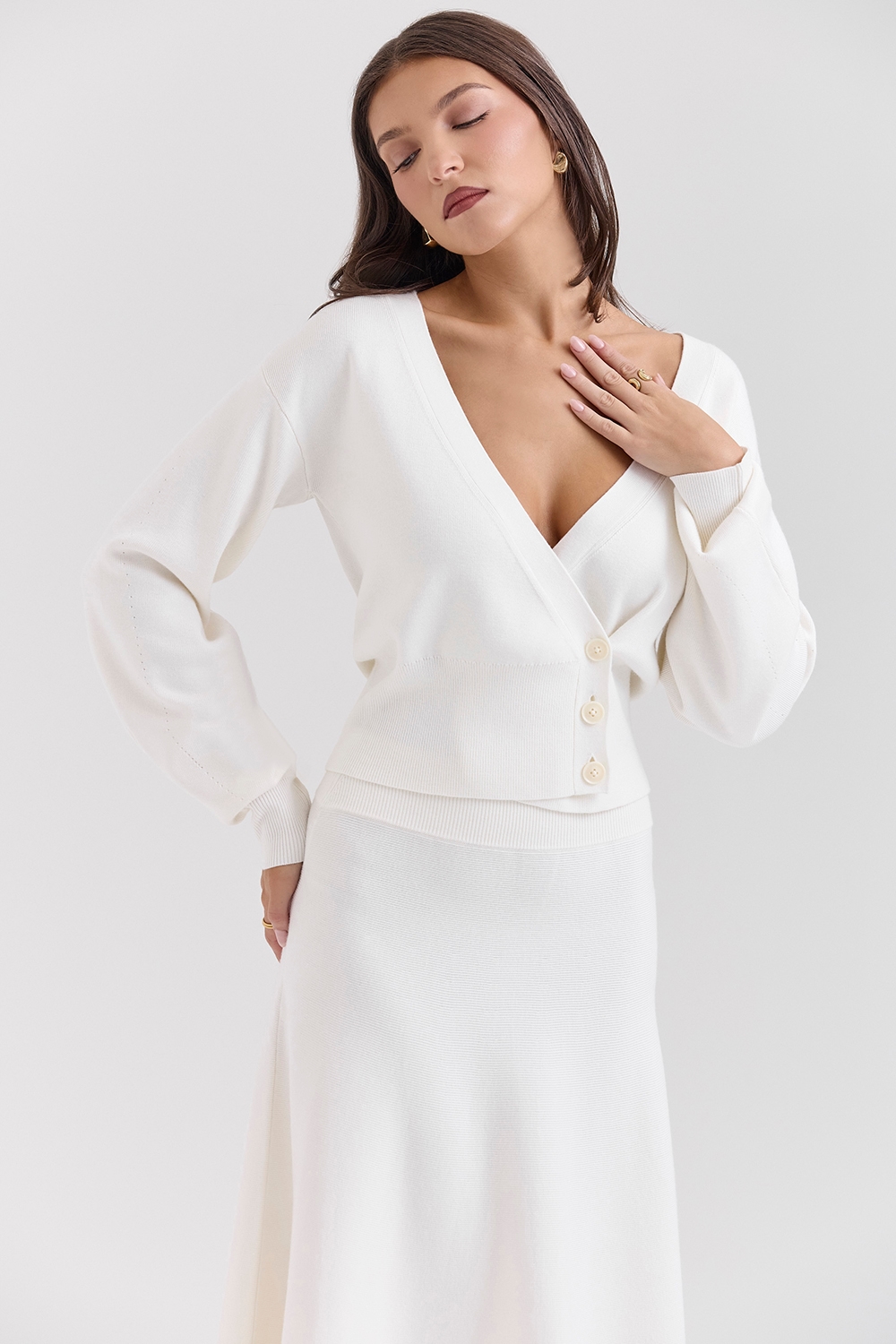 Rowan  Ivory Wool Balloon Sleeve Wrap cardigan — image 3