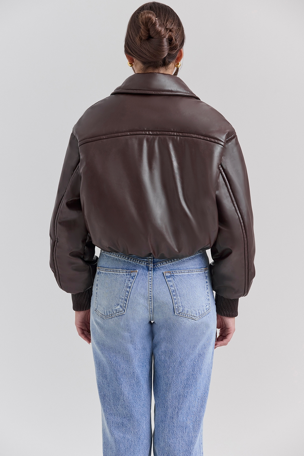 Sante  Dark Brown Vegan Leather Bomber Jacket — image 9