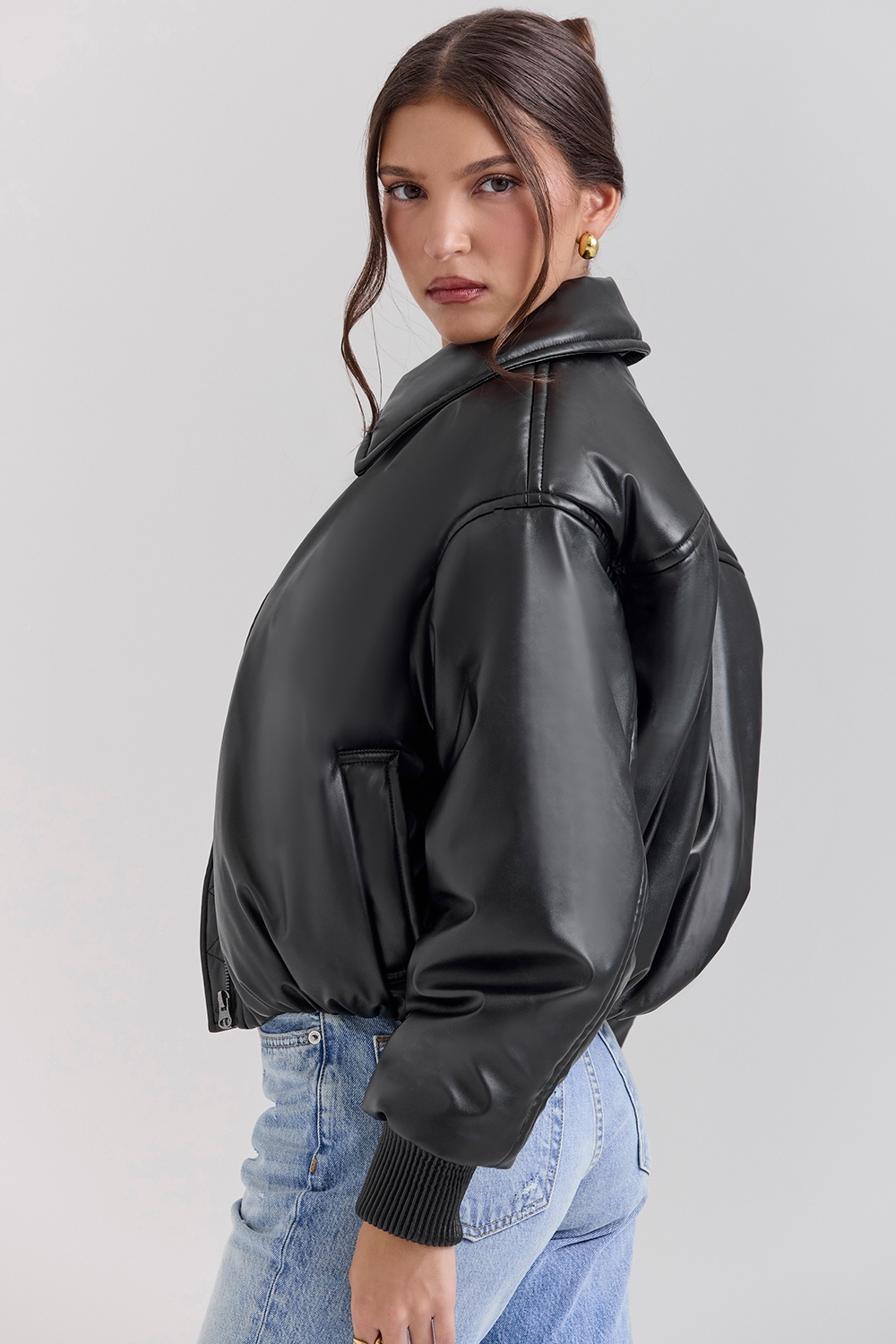 Sante  Black Vegan Leather Bomber Jacket — image 7