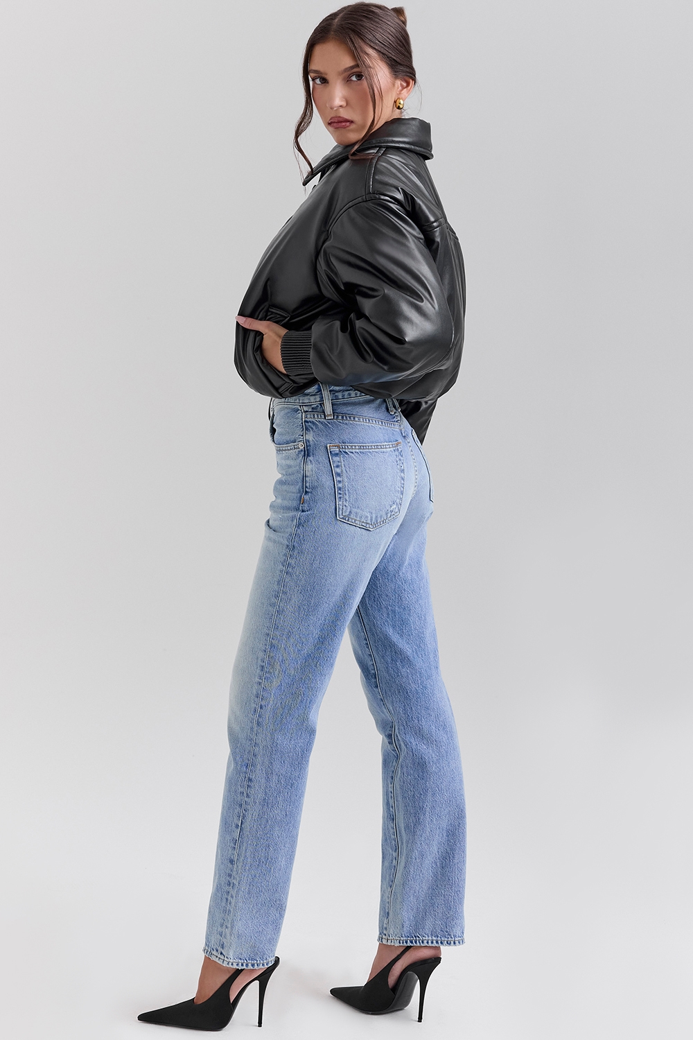 Sante  Black Vegan Leather Bomber Jacket — image 8