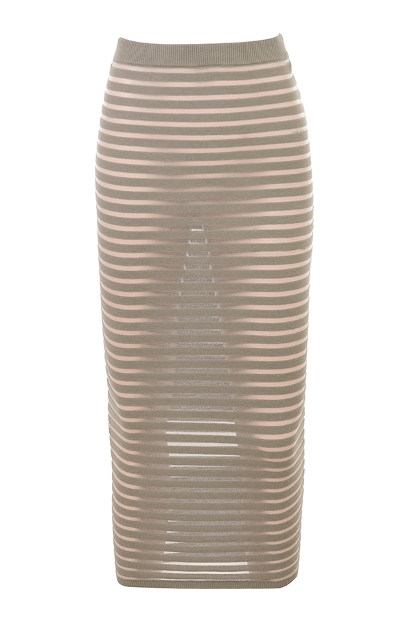 Margo  Grey Velour Sheer Striped Midi Skirt — image 11