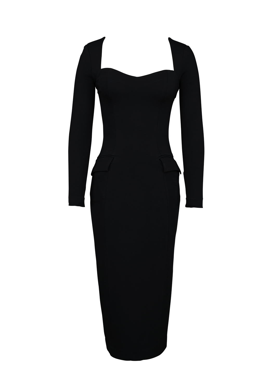 Ella  Black Stretch Crepe Long Sleeve Midi Dress — image 10