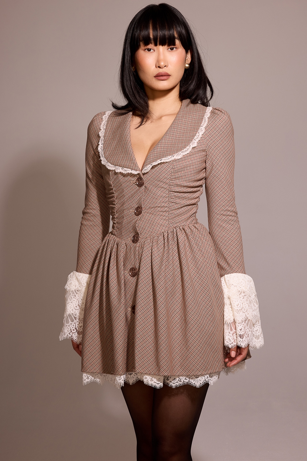 Sable  Brown Puppytooth Check Mini Dress — image 11