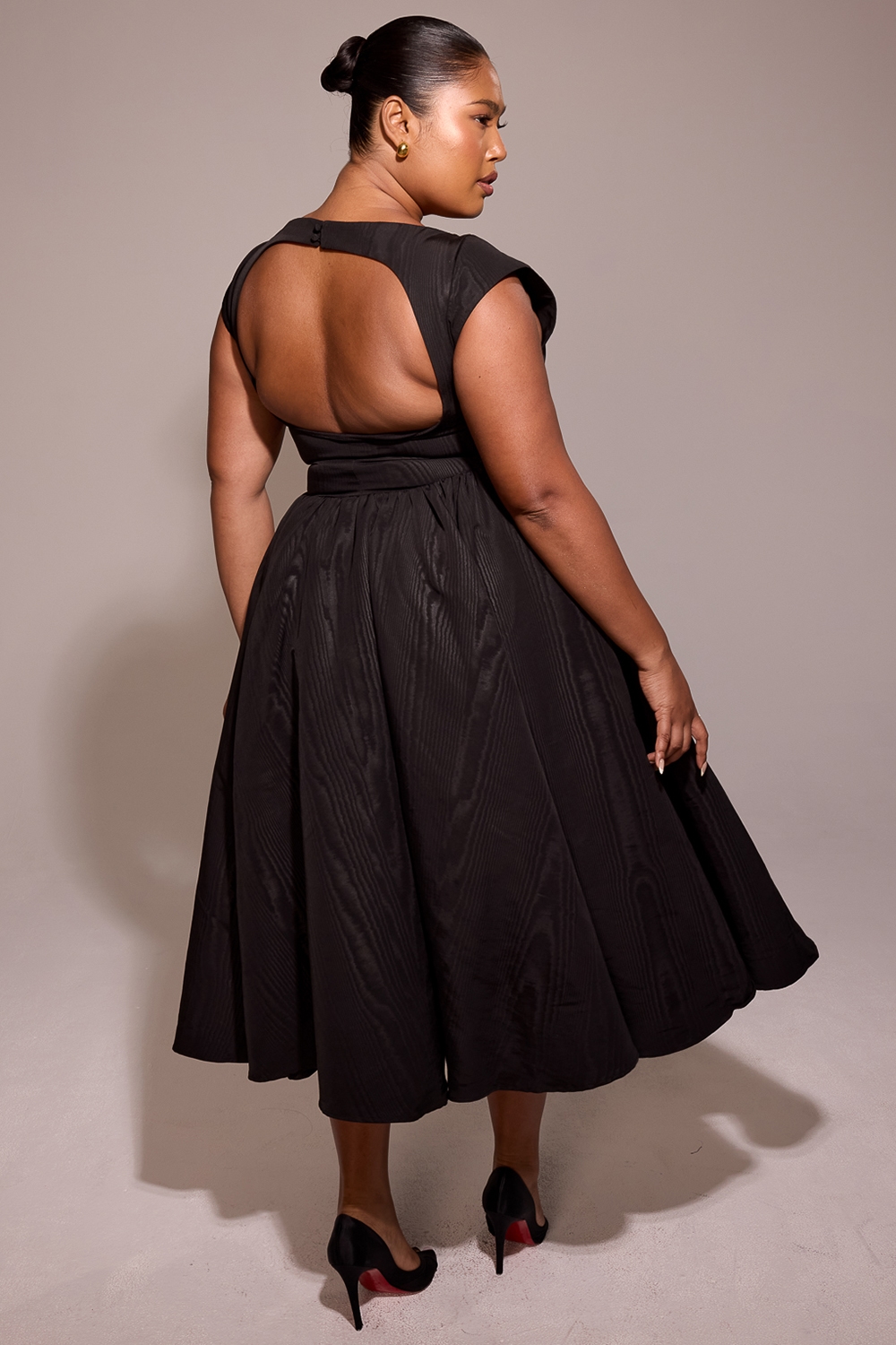 Debutante  Black Moire Satin Backless Midi Dress — image 11