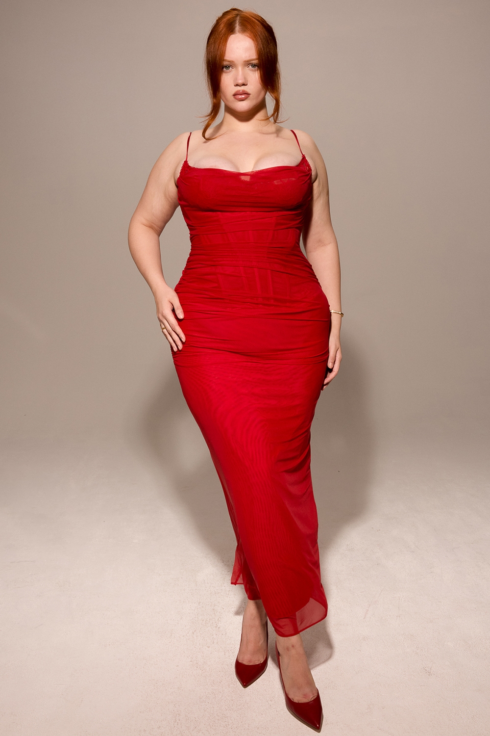 Nalini  Holly Red Stretch Mesh Corset Maxi Dress — image 8