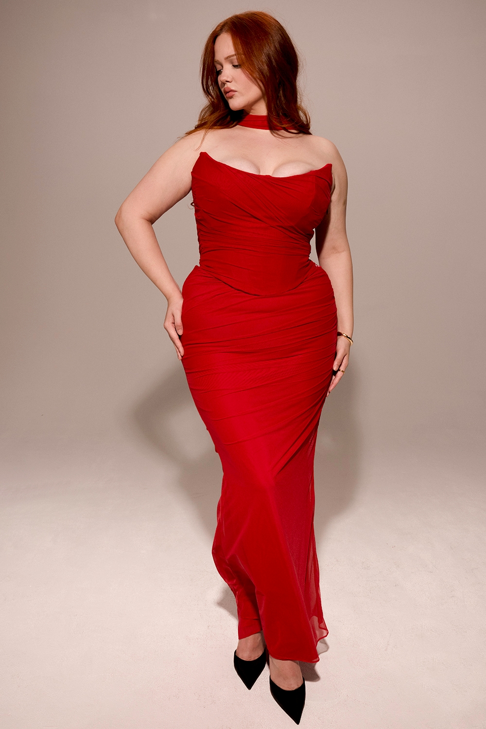 Cassidy  Holly Red Mesh Maxi Skirt with Fluted Hem — image 8